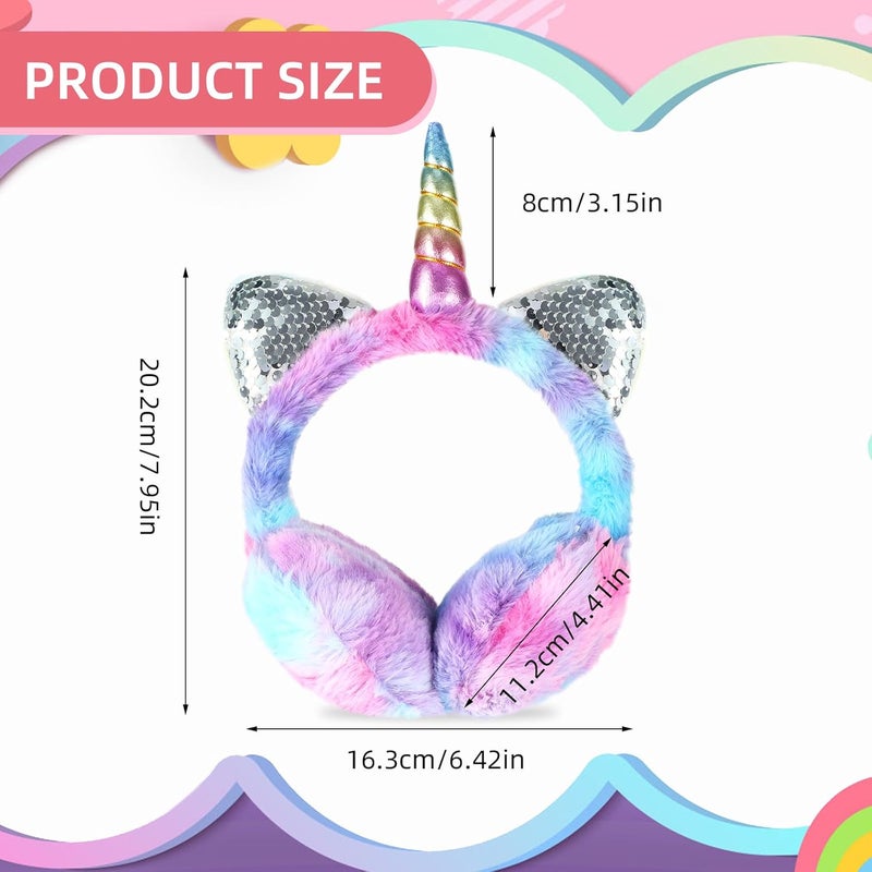 BTHRORO Ear Muffs for Kids Unicorn Earmuffs Winter Cute Ear Warmers Soft Plush Ear Covers for Cold Weather Women Kids Girls - Image 4